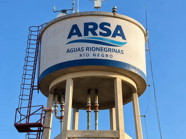 Tanque elevado de agua con antena y sensores instalados en la parte superior